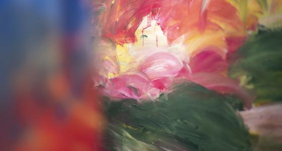 close up of 2 colourful paintings 