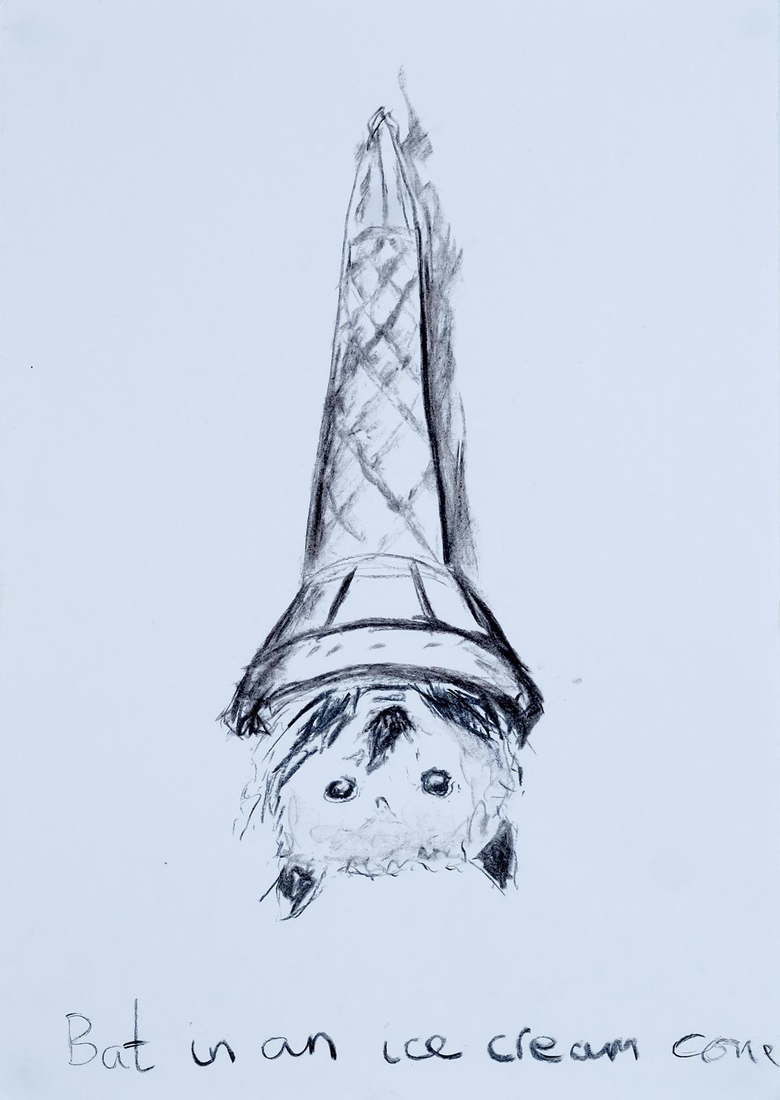 drawing of a bat in an ice cream cone