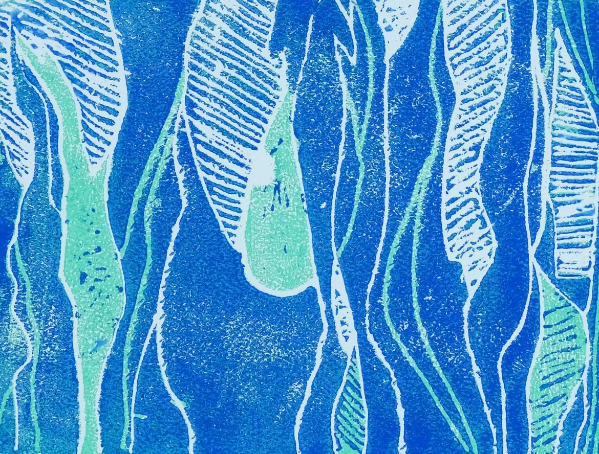 blue screen print of seaweed