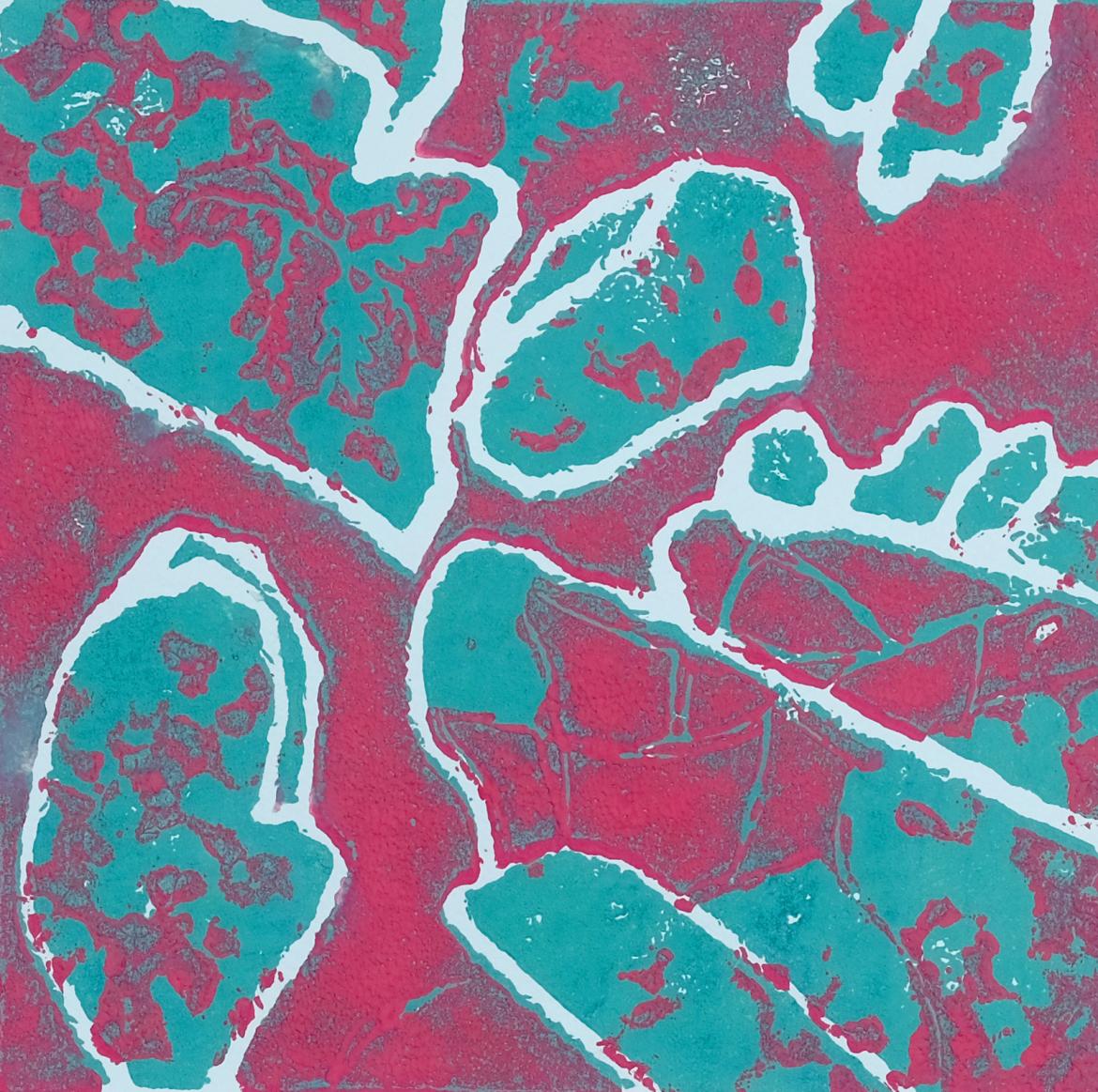 pink and blue screen print