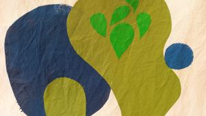 Big rounded shapes like bubbles underwater merge together in blues and greens