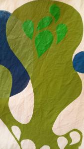 Big rounded shapes like bubbles underwater merge together in blues and greens