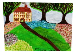Painting of a house and a garden