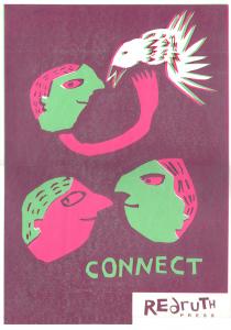 pink poster that says "connect" 