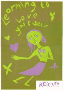 green poster that says "learn to love yourself"