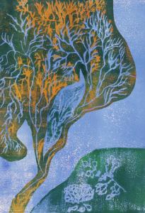 a blue and green screenprint 