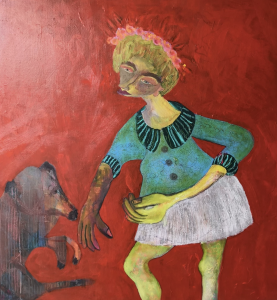 painting of a figure and a dog