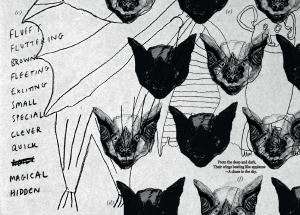 drawings of bat faces with a bat poem