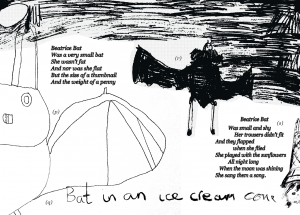 a drawing of a bat with a bat poem