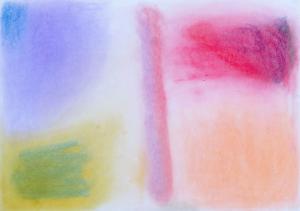 abstract drawing in pink, yellow and blue, purple and green