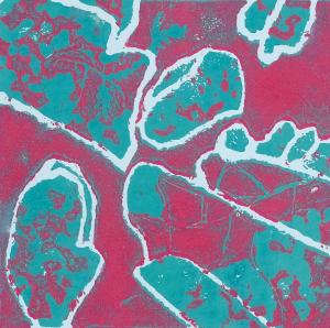 pink and blue screen print