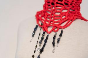 pink snood with black jewels