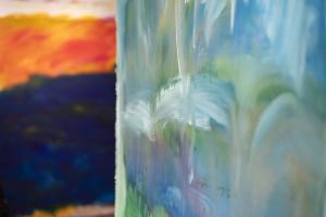 2 colourful abstract paintings