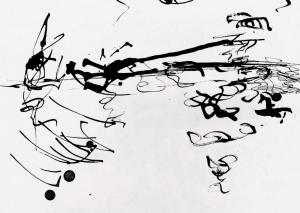 a black and white abstract ink drawing