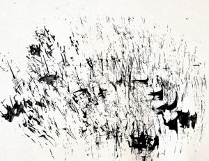 a black and white abstract ink drawing