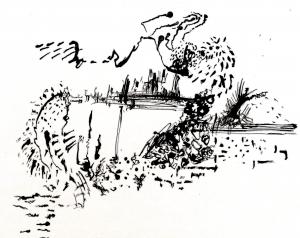 a black and white abstract ink drawing