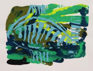 blue and yellow screen print