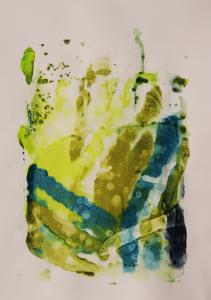 yellow and blue screen print of seaweed