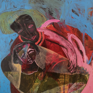 painting of 2 figures embraced