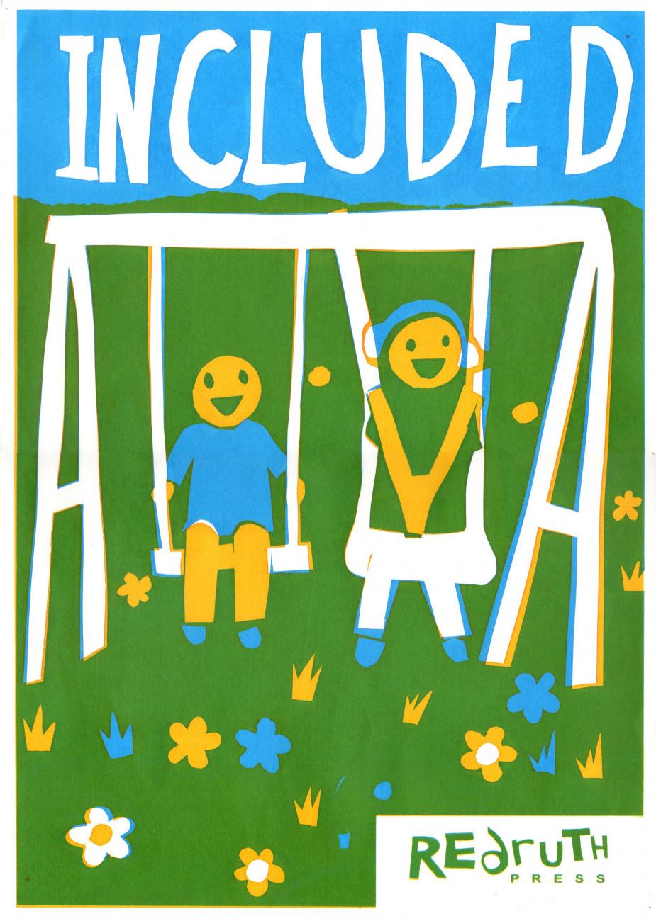 green and blue poster that says "included"