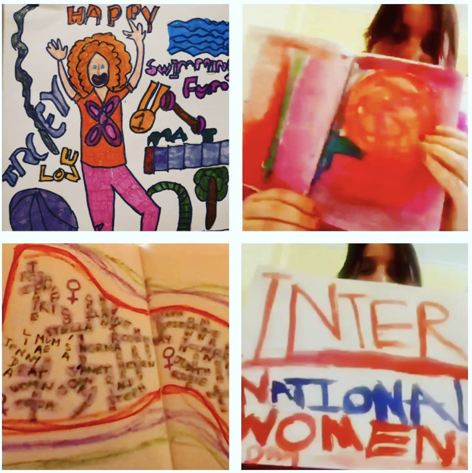 4 boxes of artwork on Zoom for International Women's Day