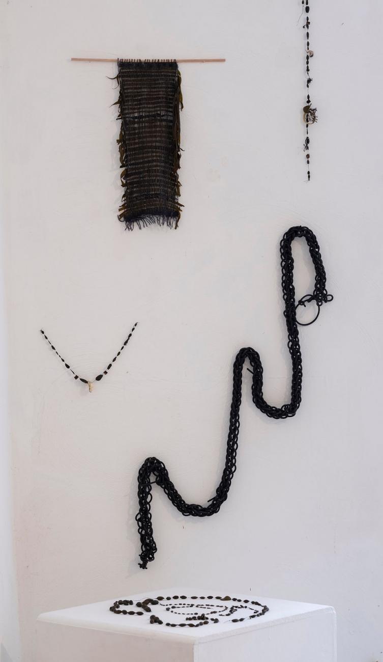 sculptures made of seaweed on the wall