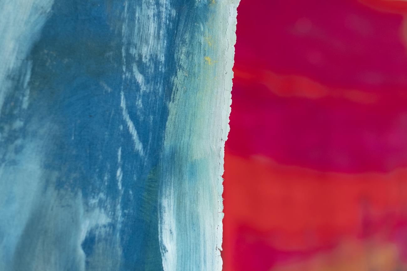 colourful abstract paintings hanging in gallery 