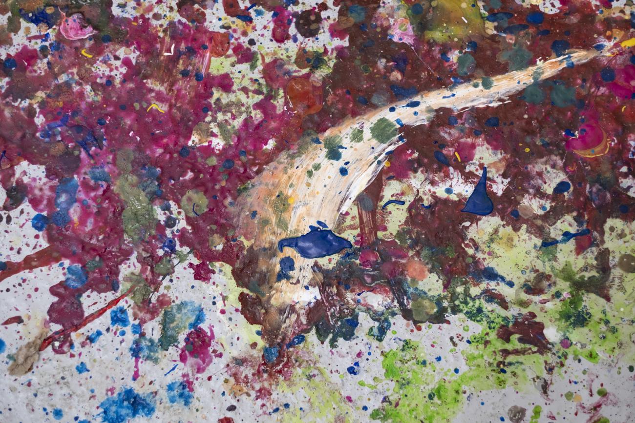 rise and fall exhibition floor splattered with paint