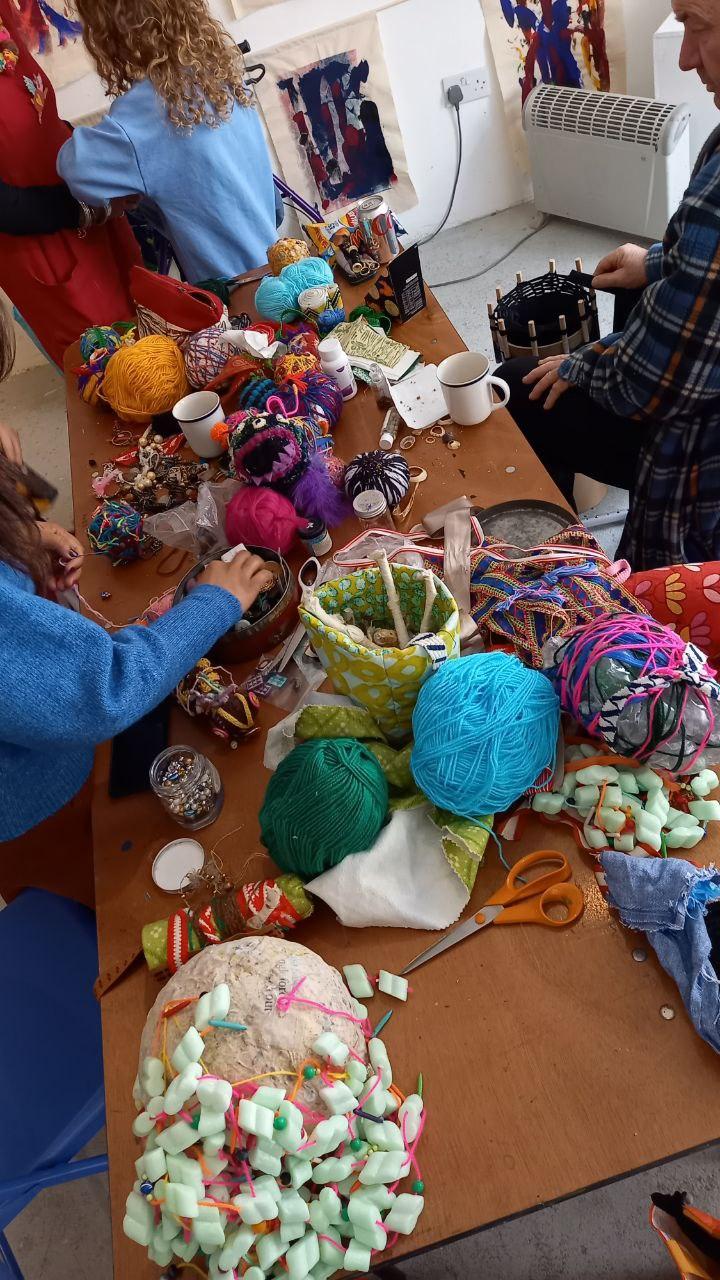 a table with workshop materials on it